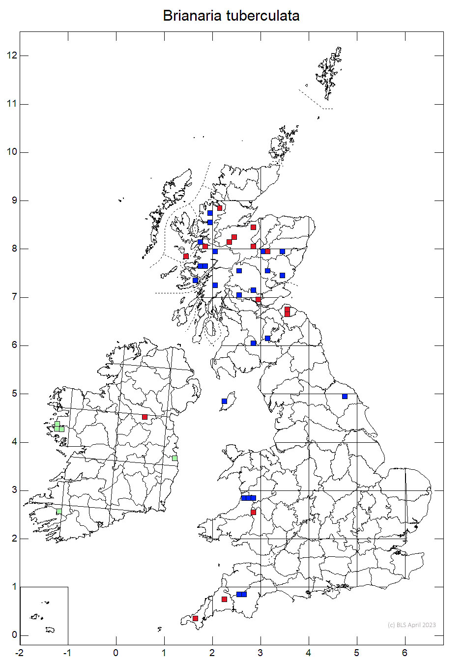 Brianaria tuberculata 10km distribution map