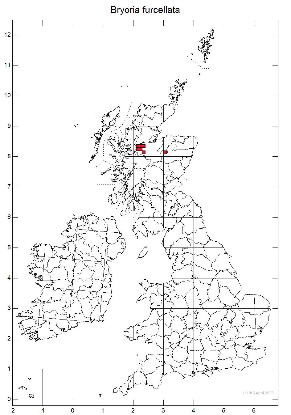 Bryoria furcellata 10km sq distribution map