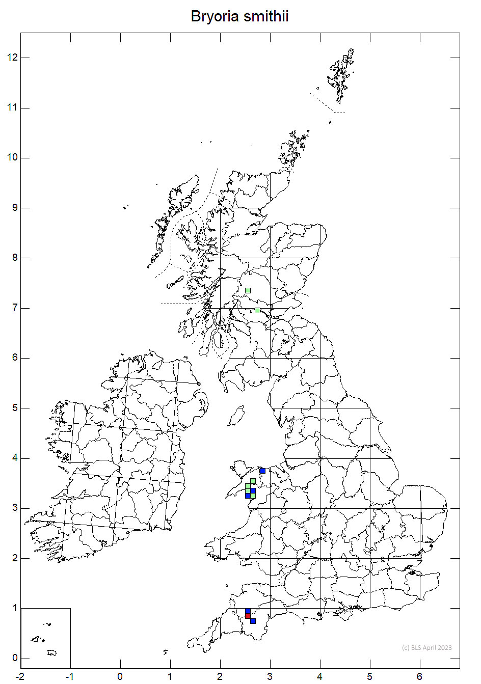 Bryoria smithii 10km sq distribution map