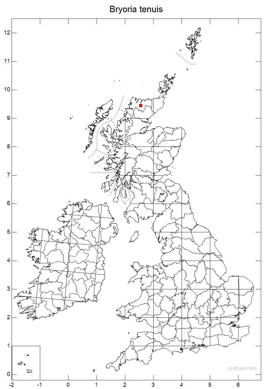 Bryoria tenuis 10km sq distribution map
