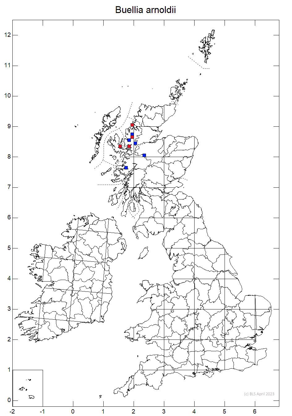 Buellia arnoldii 10km sq distribution map