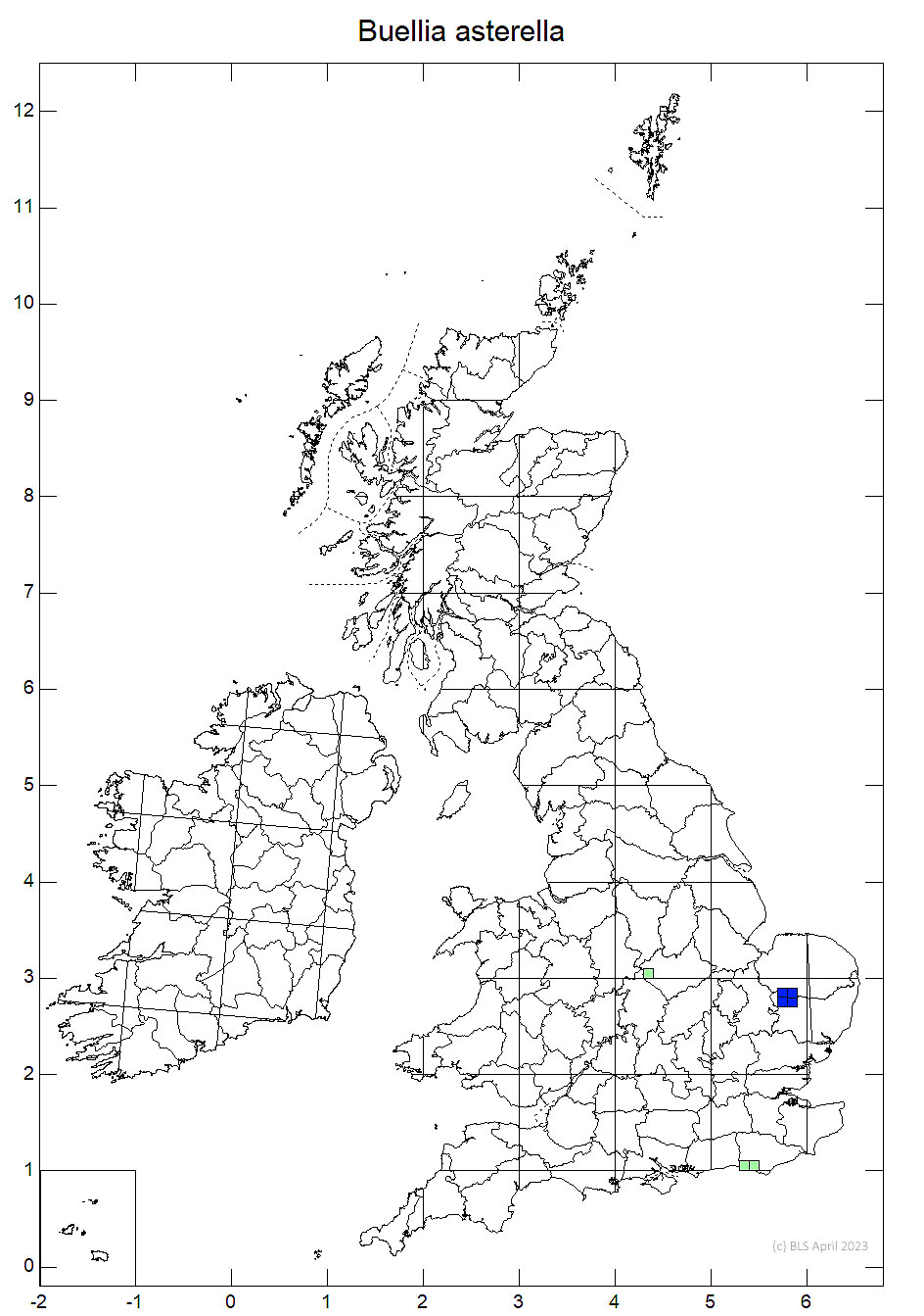 Buellia asterella 10km sq distribution map