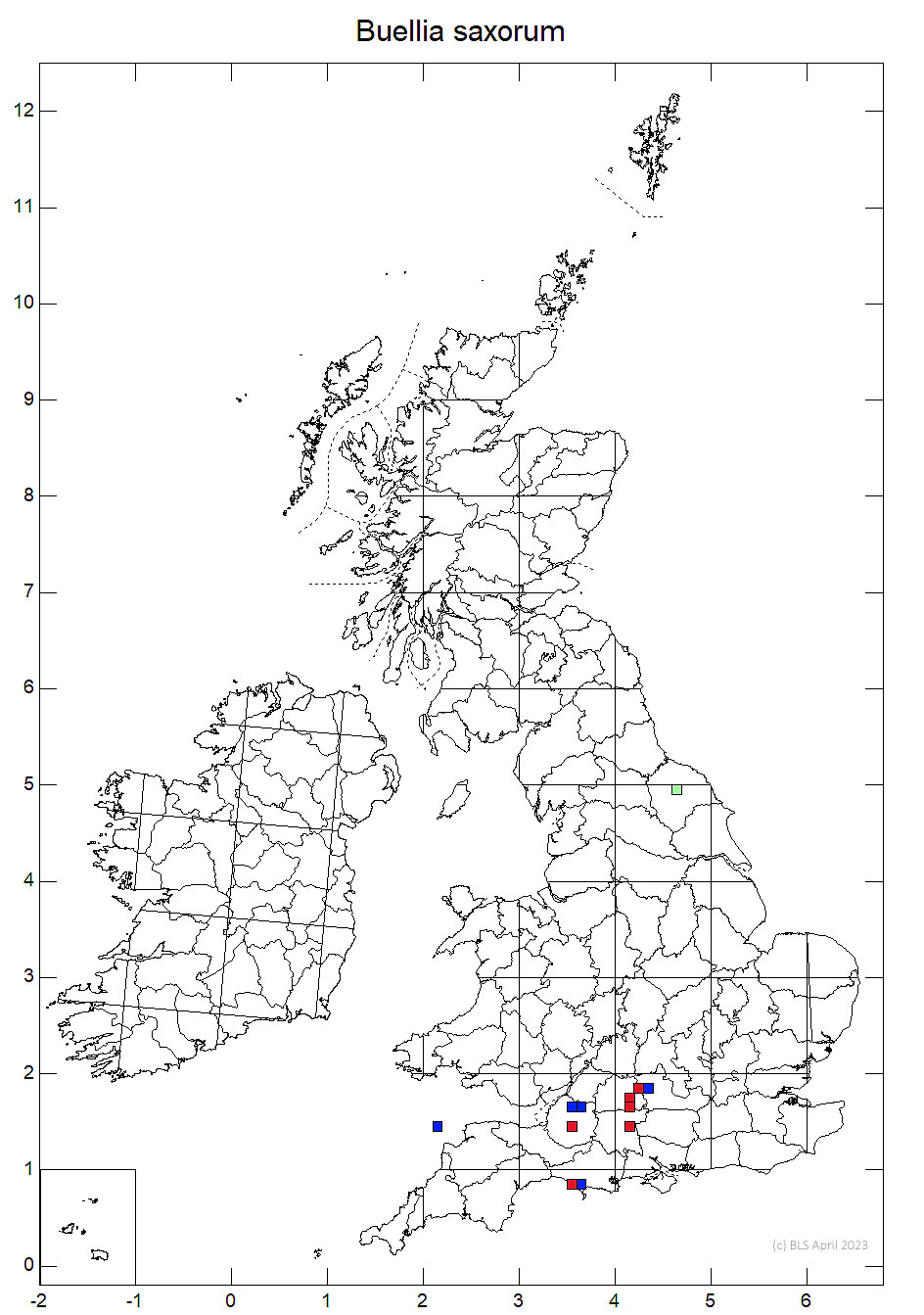 Buellia saxorum 10km sq distribution map