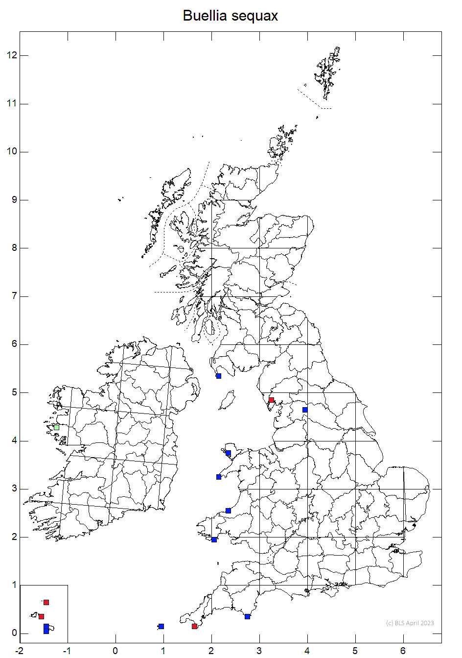 Buellia sequax 10km sq distribution map