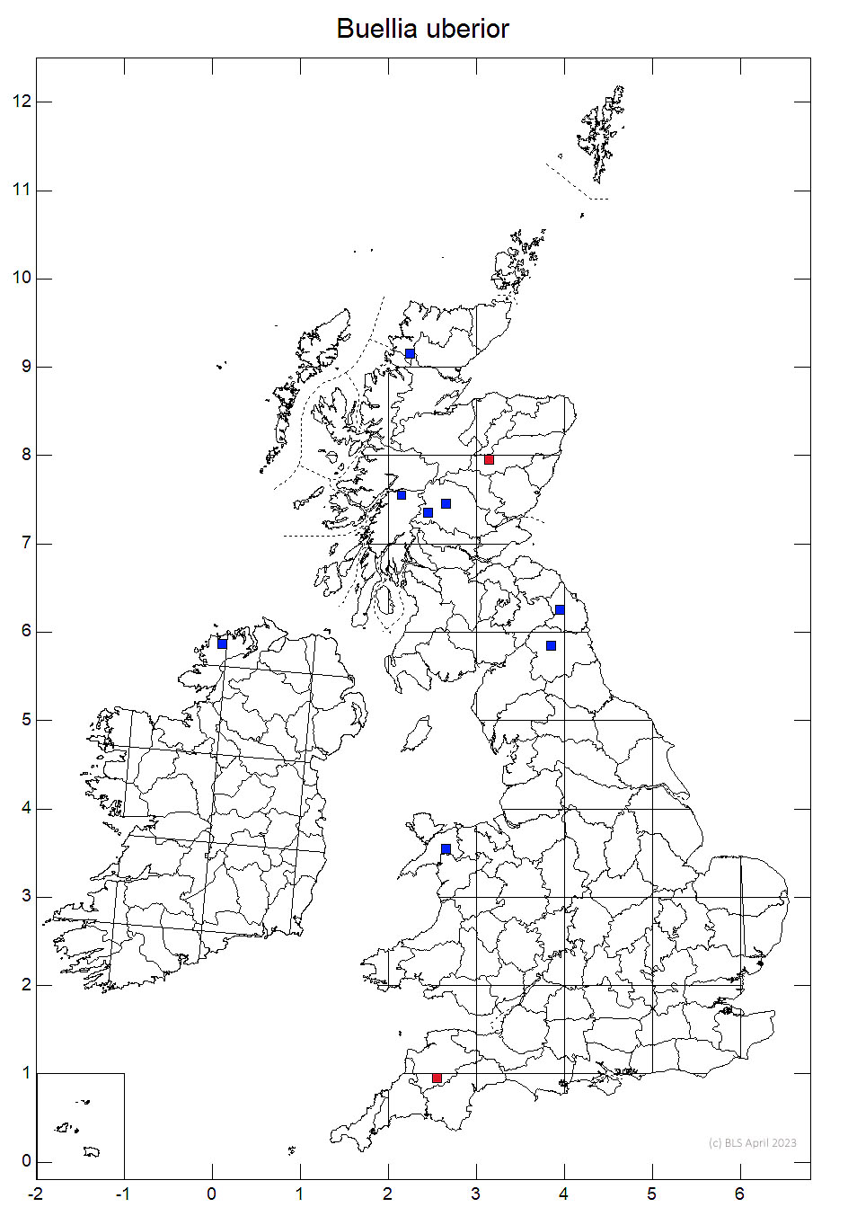 Buellia uberior 10km sq distribution map