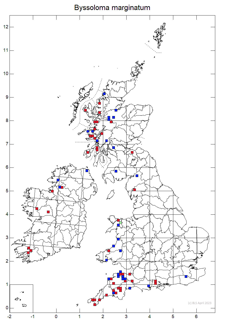 Byssoloma marginatum 10km sq distribution map