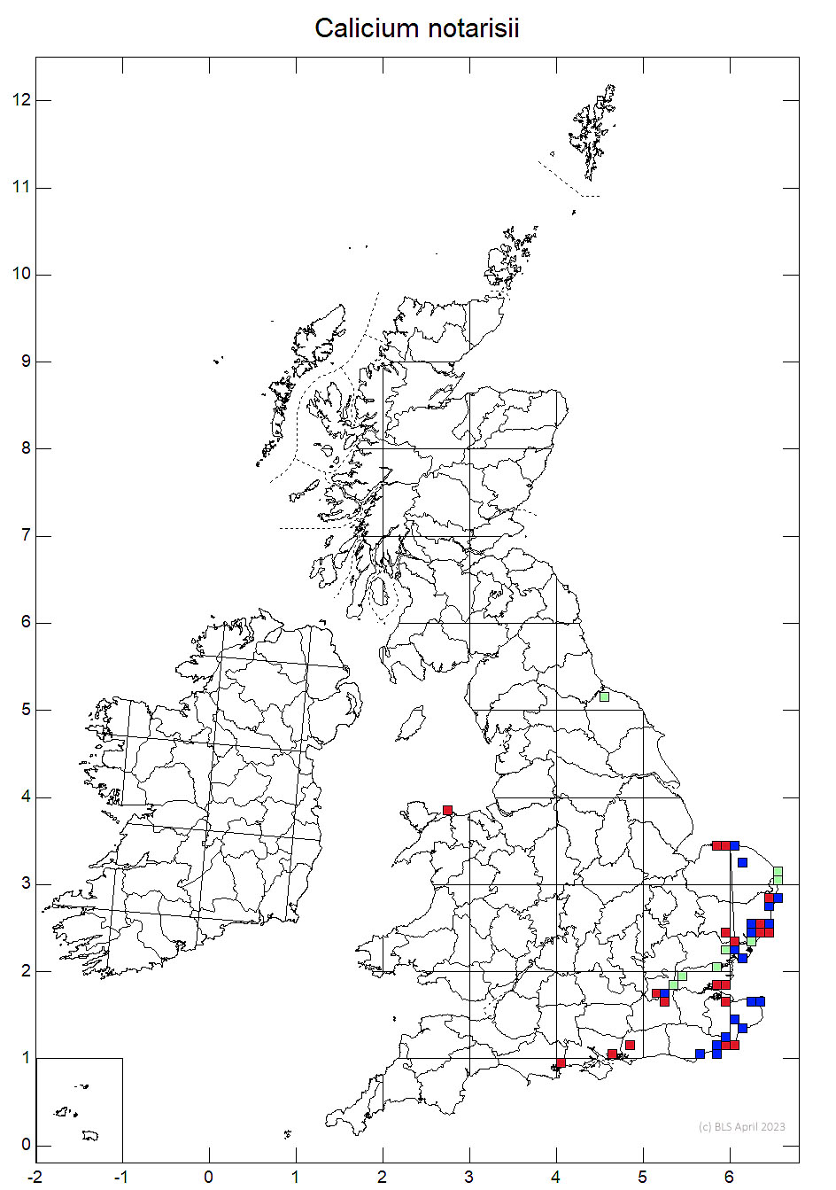 Calicium notarisii 10km distribution map