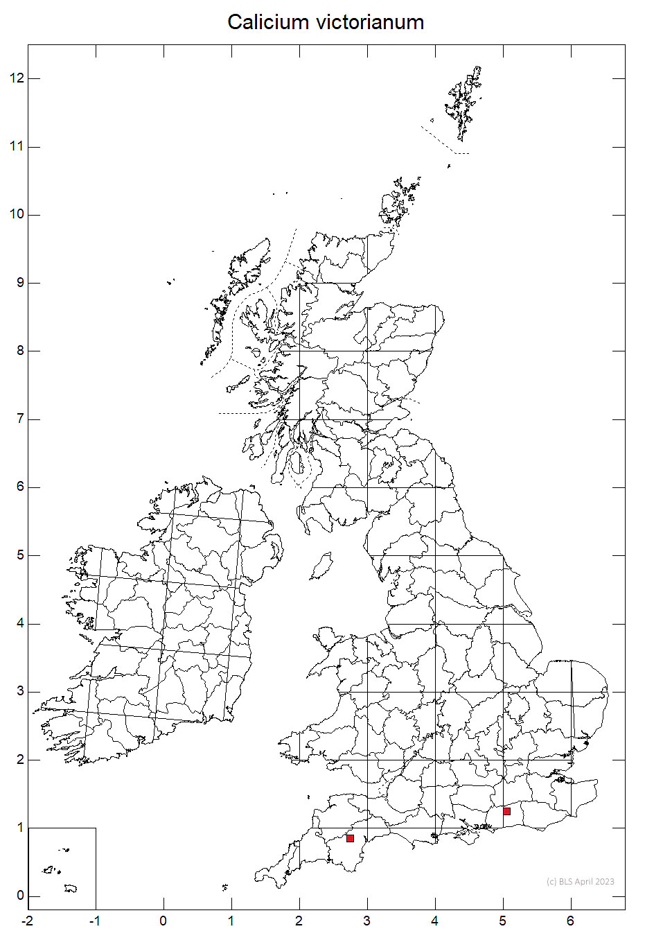 Calicium victorianum 10km sq distribution map