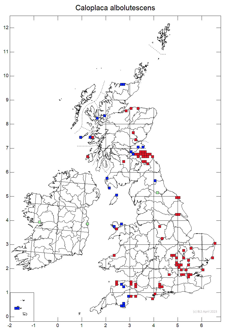 Caloplaca albolutescens 10km distribution map