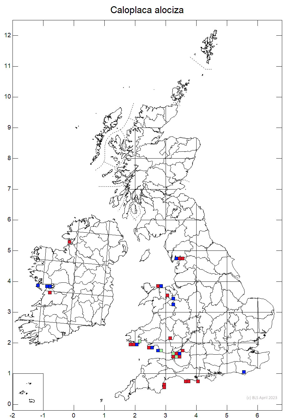 Caloplaca alociza 10km distribution map