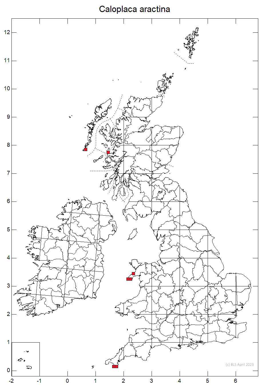 Caloplaca aractina 10km distribution map