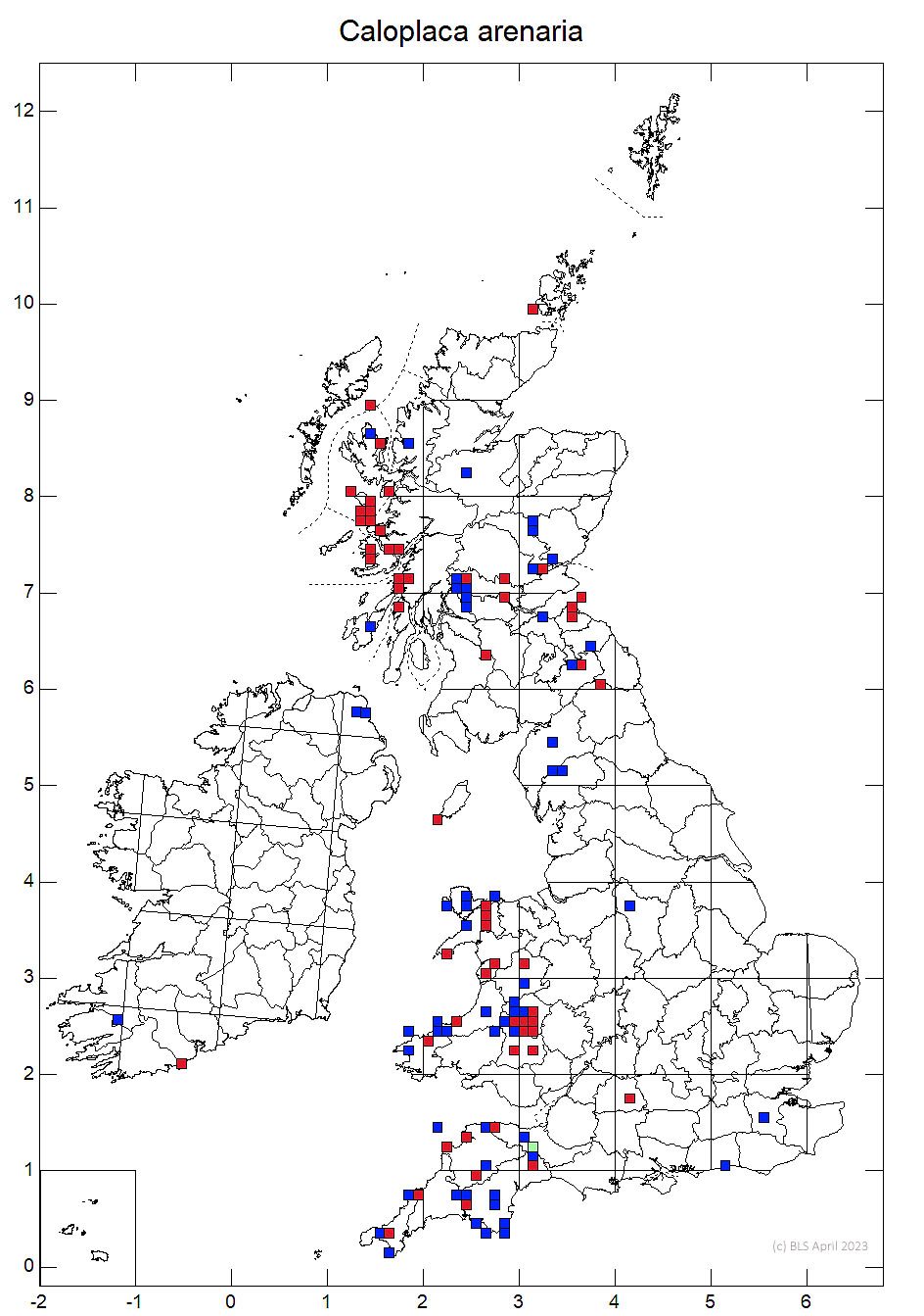 Caloplaca arenaria 10km distribution map