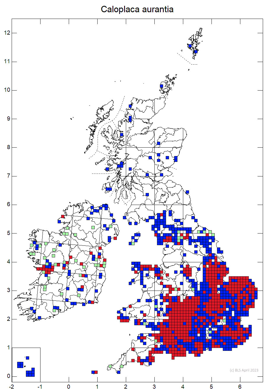 Caloplaca aurantia 10km distribution map