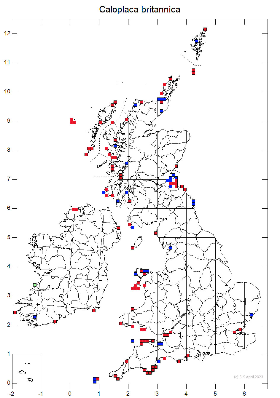 Caloplaca britannica 10km sq distribution map