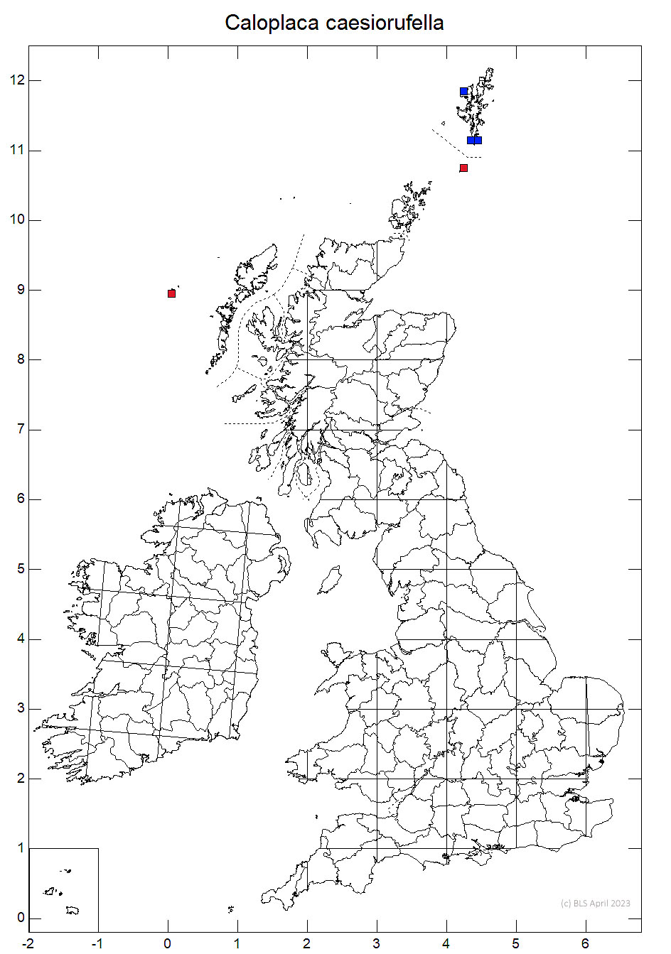 Caloplaca caesiorufella 10km sq distribution map