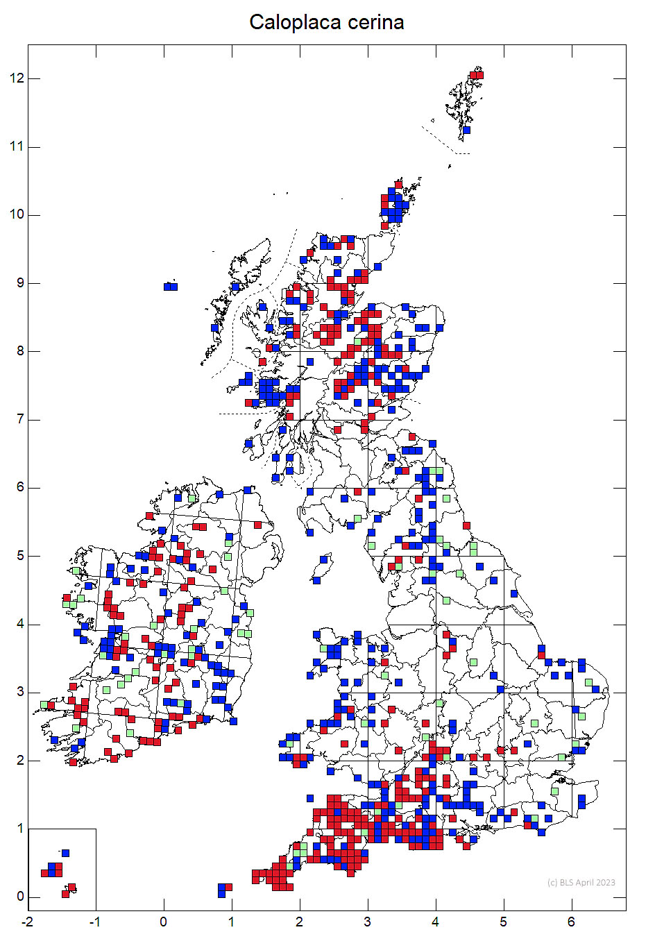 Caloplaca cerina 10km distribution map