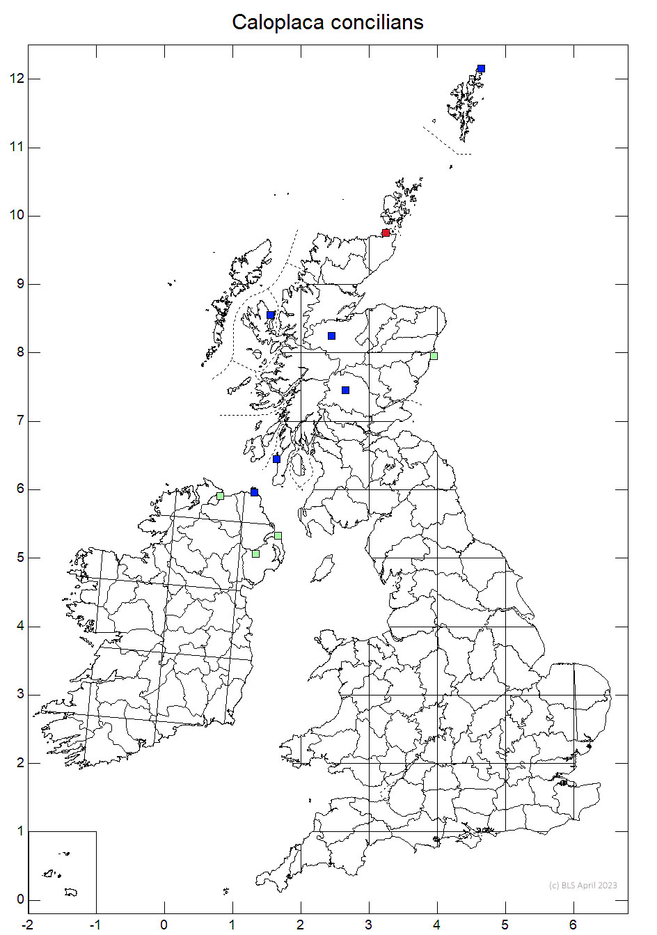Caloplaca concilians 10km sq distribution map