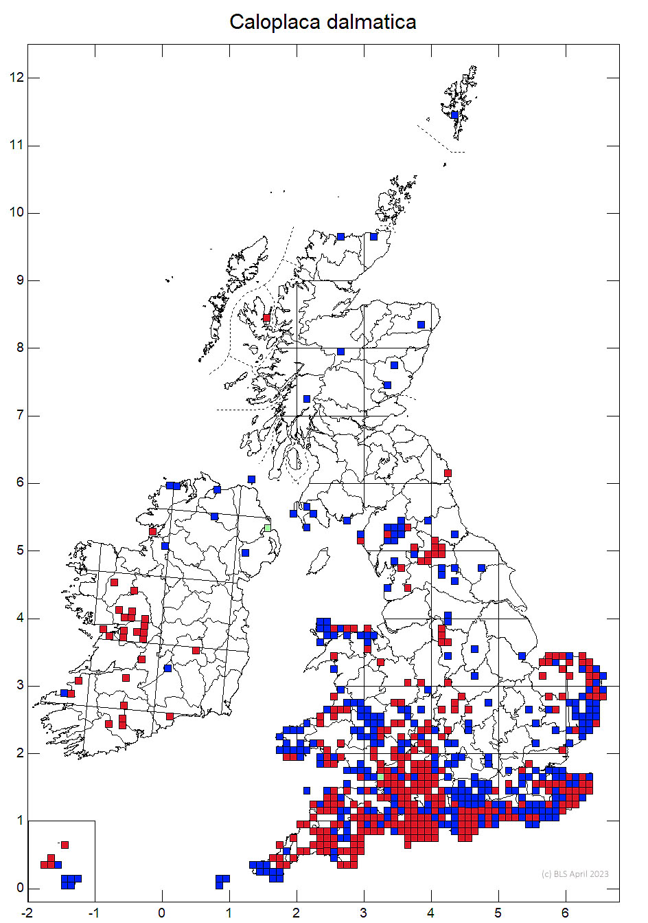 Caloplaca dalmatica 10km sq distribution map