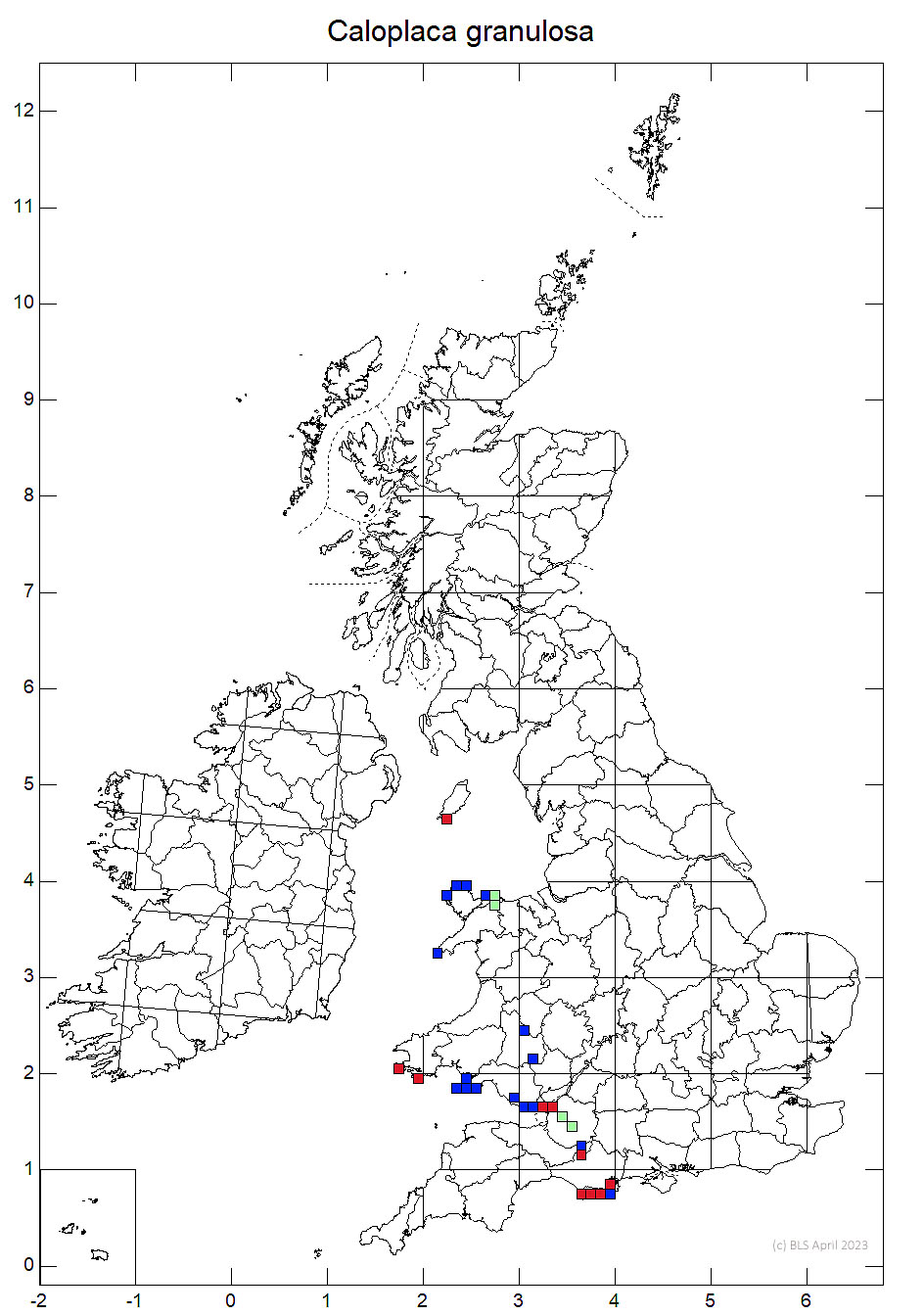 Caloplaca granulosa 10km sq distribution map