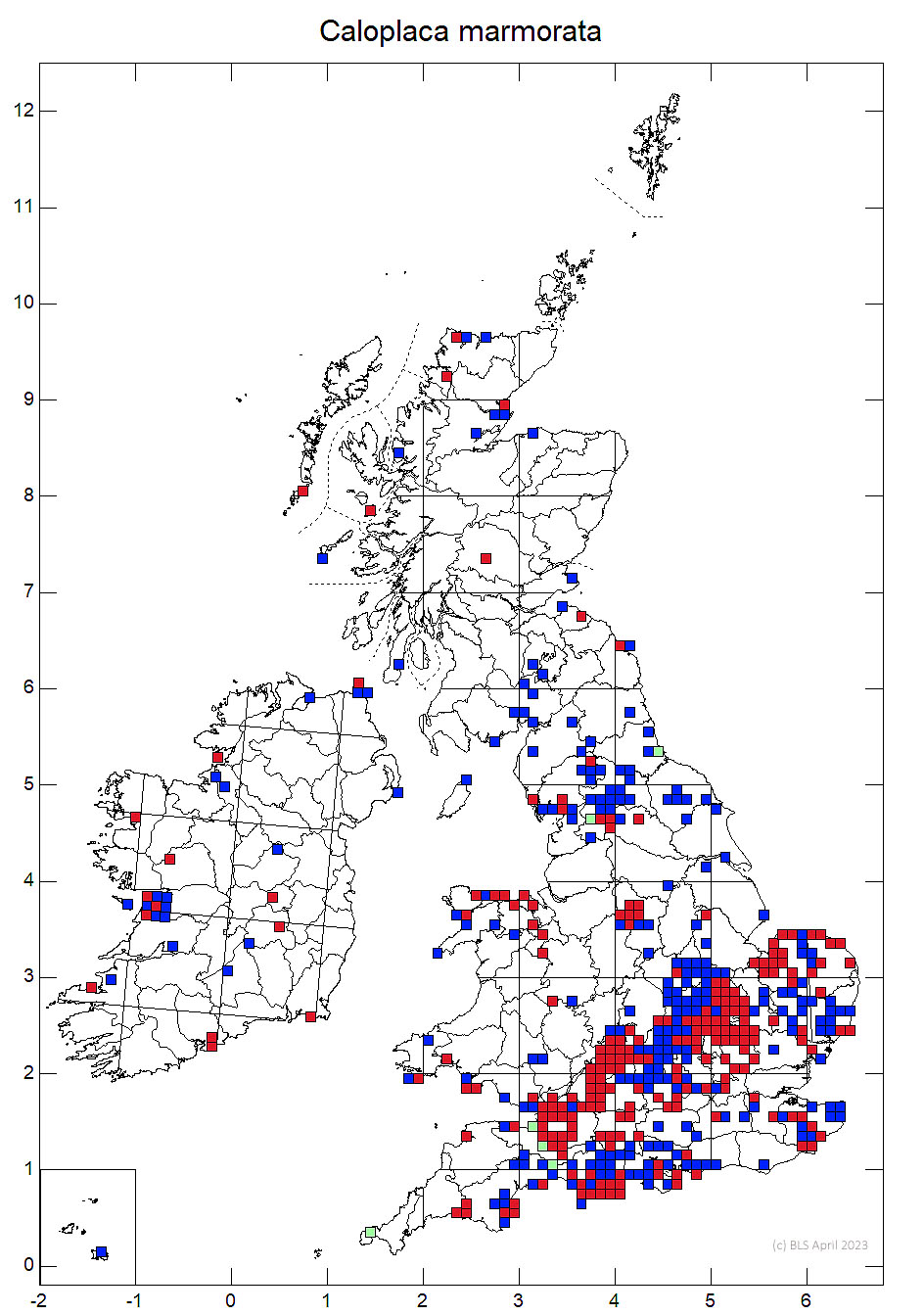 Caloplaca marmorata 10km sq distribution map