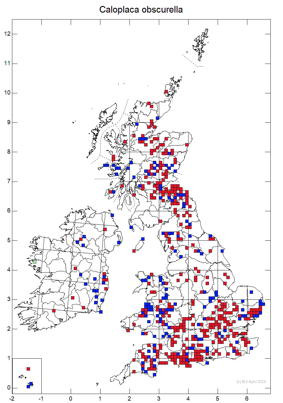 Caloplaca obscurella 10km distribution map