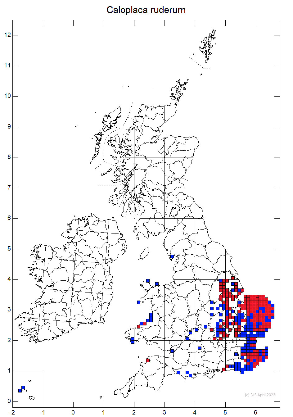 Caloplaca ruderum 10km sq distribution map