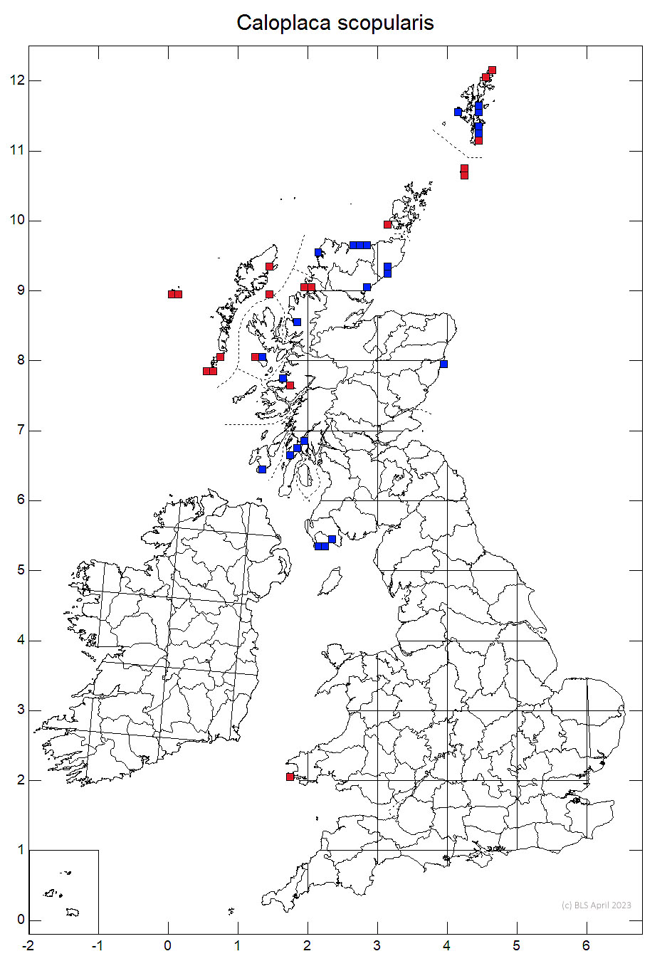 Caloplaca scopularis 10km sq distribution map