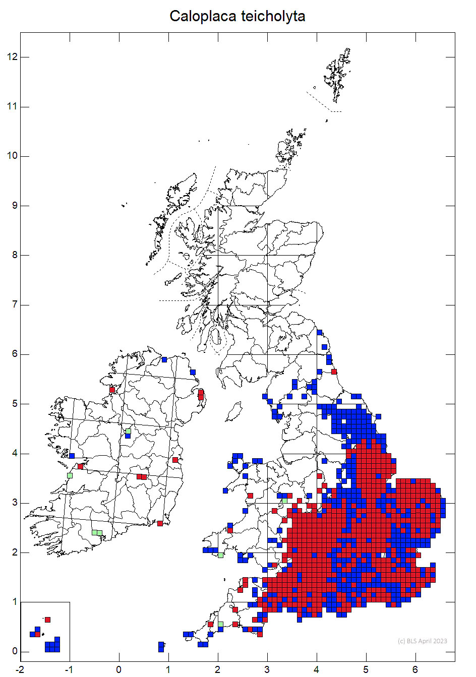 Caloplaca teicholyta 10km sq distribution map