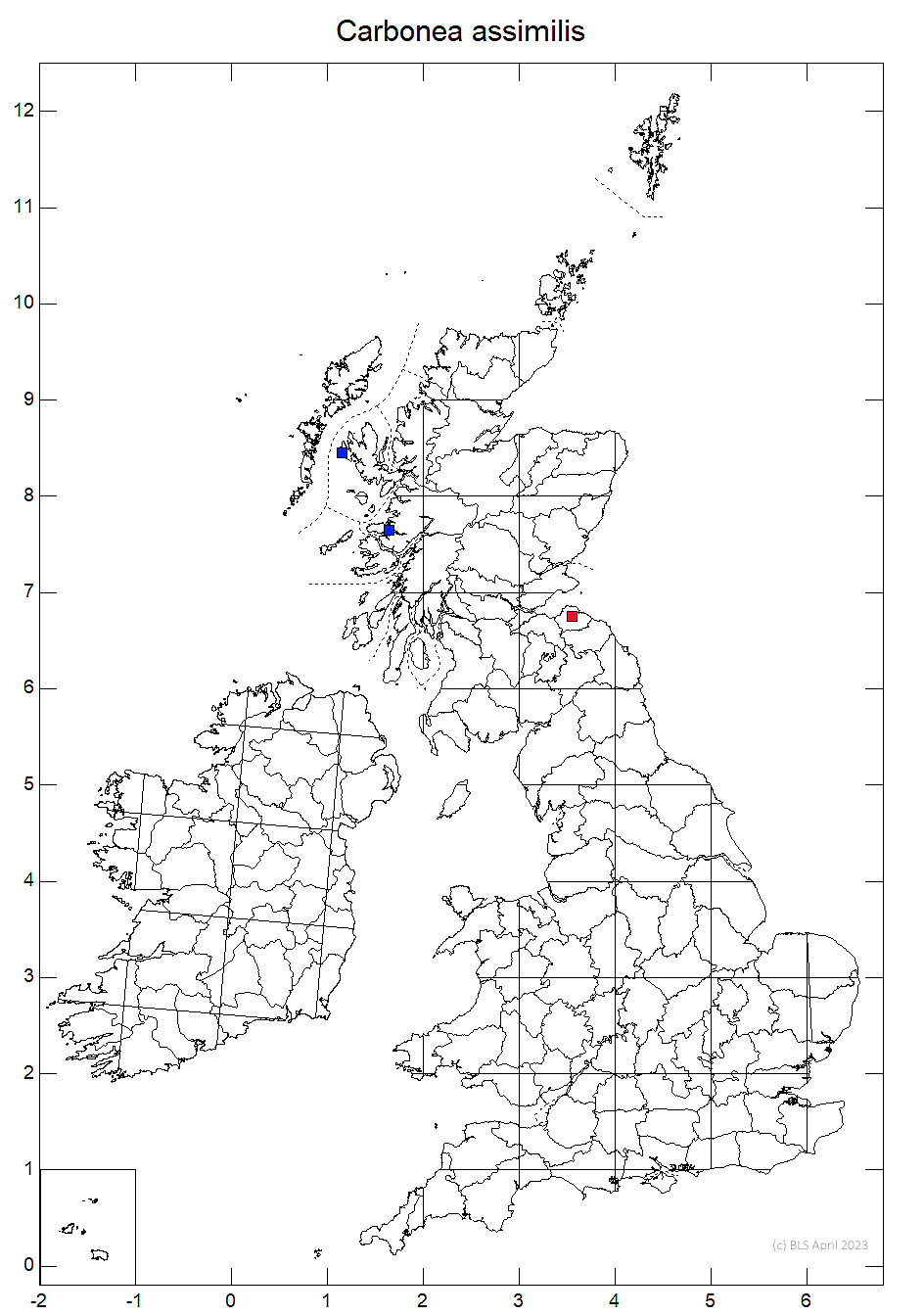 Carbonea assimilis 10km sq distribution map