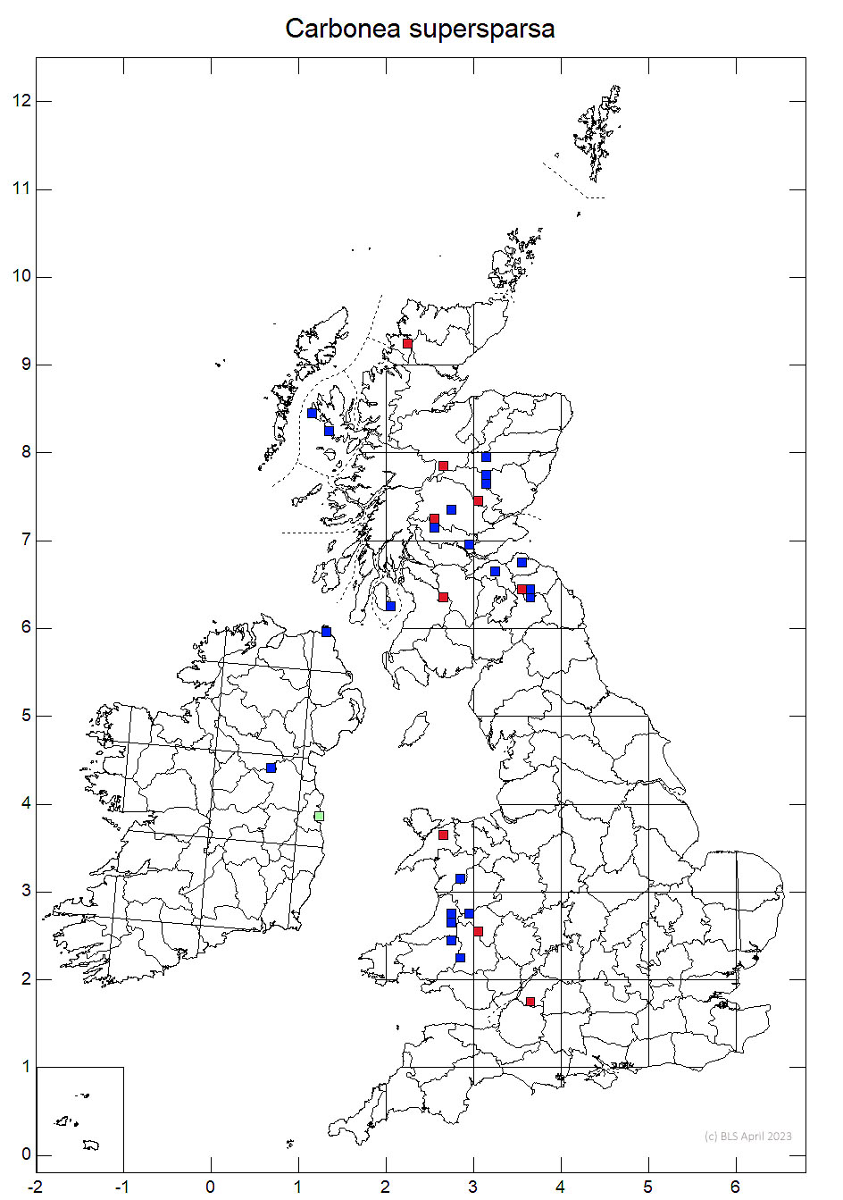 Carbonea supersparsa 10km sq distribution map