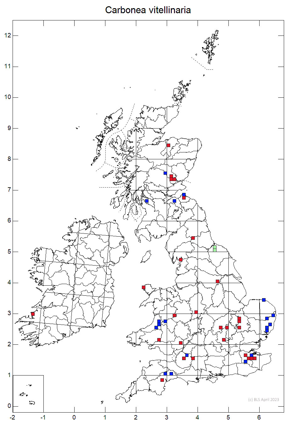 Carbonea vitellinaria 10km sq distribution map