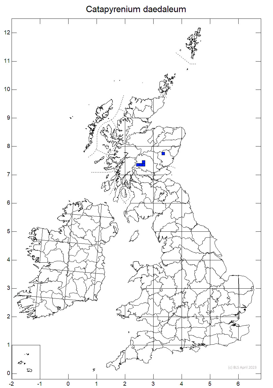 Catapyrenium daedaleum 10km sq distribution map