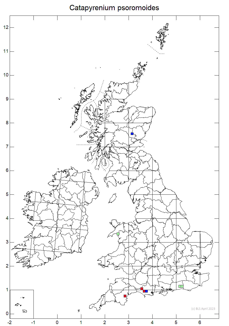 Catapyrenium psoromoides 10km distribution map