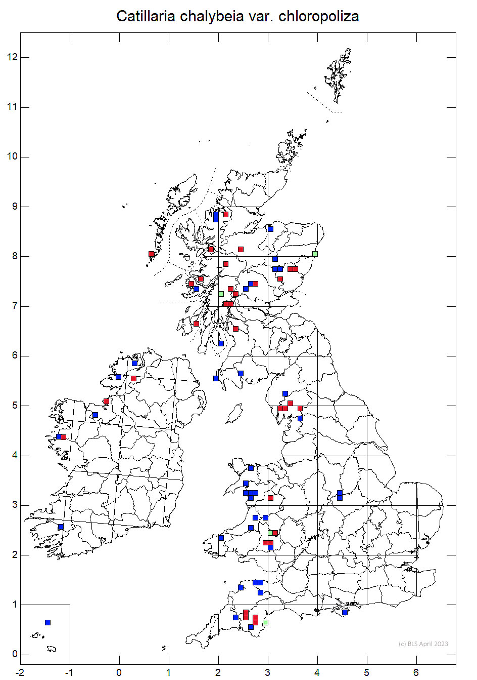 Catillaria chalybeia var. chloropoliza 10km sq distribution map