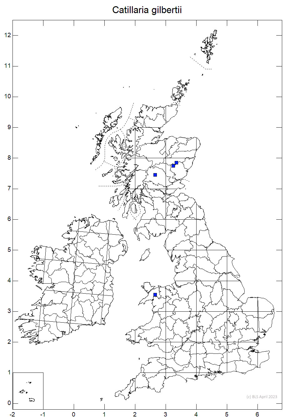 Catillaria gilbertii 10km sq distribution map