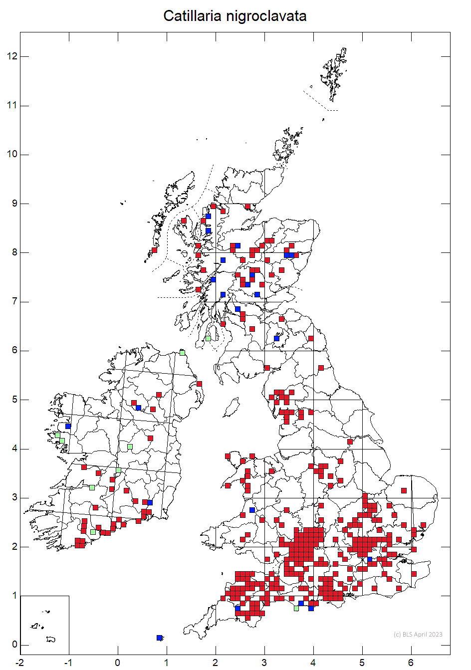 Catillaria nigroclavata 10km sq distribution map