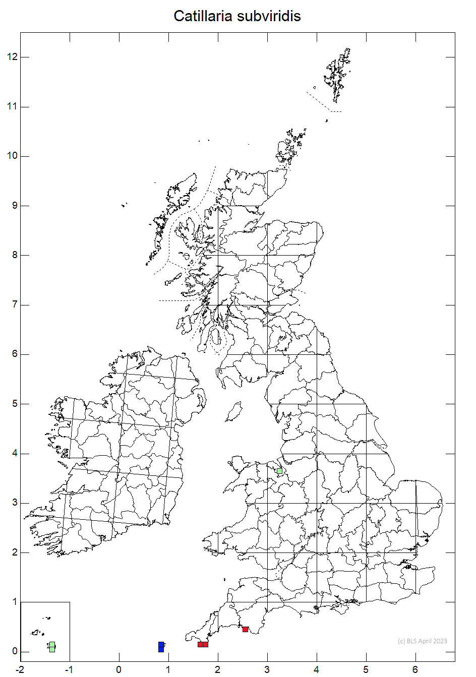 Catillaria subviridis 10km sq distribution map