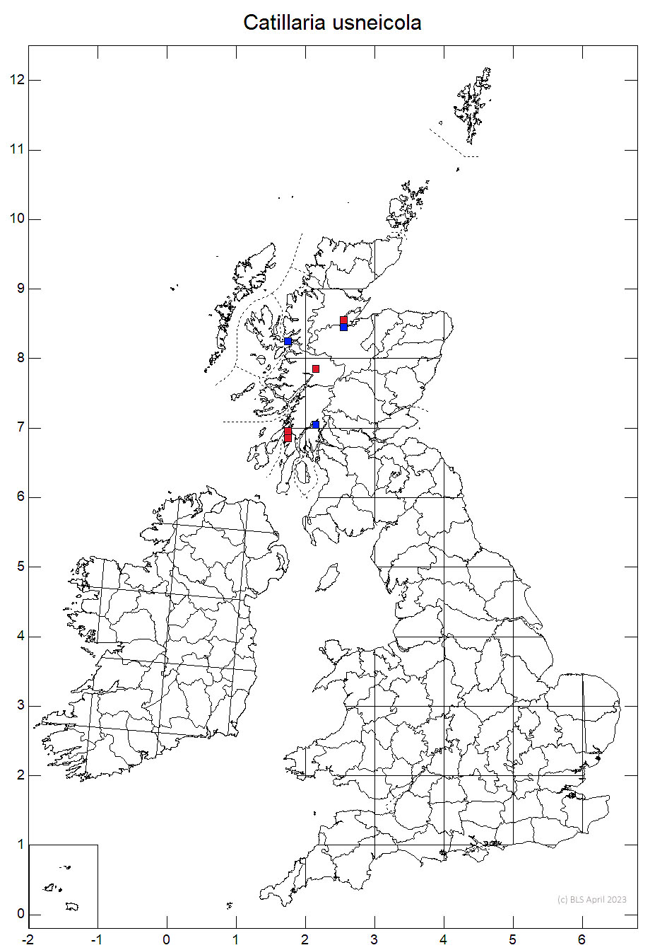 Catillaria usneicola 10km sq distribution map