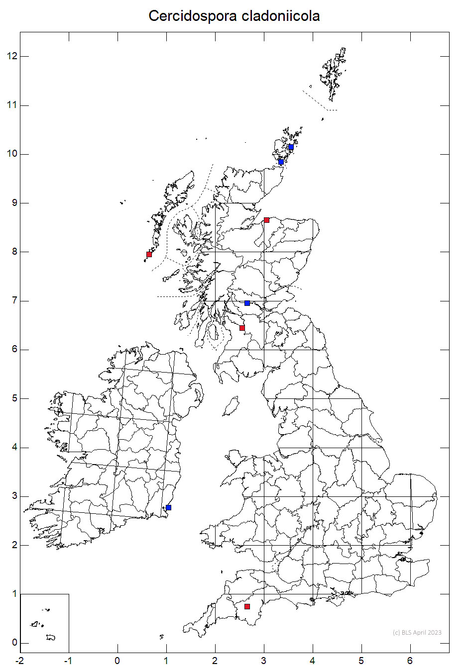 Cercidospora cladoniicola 10km sq distribution map