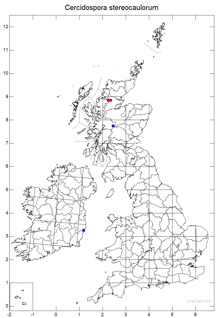 Cercidospora stereocaulorum 10km sq distribution map