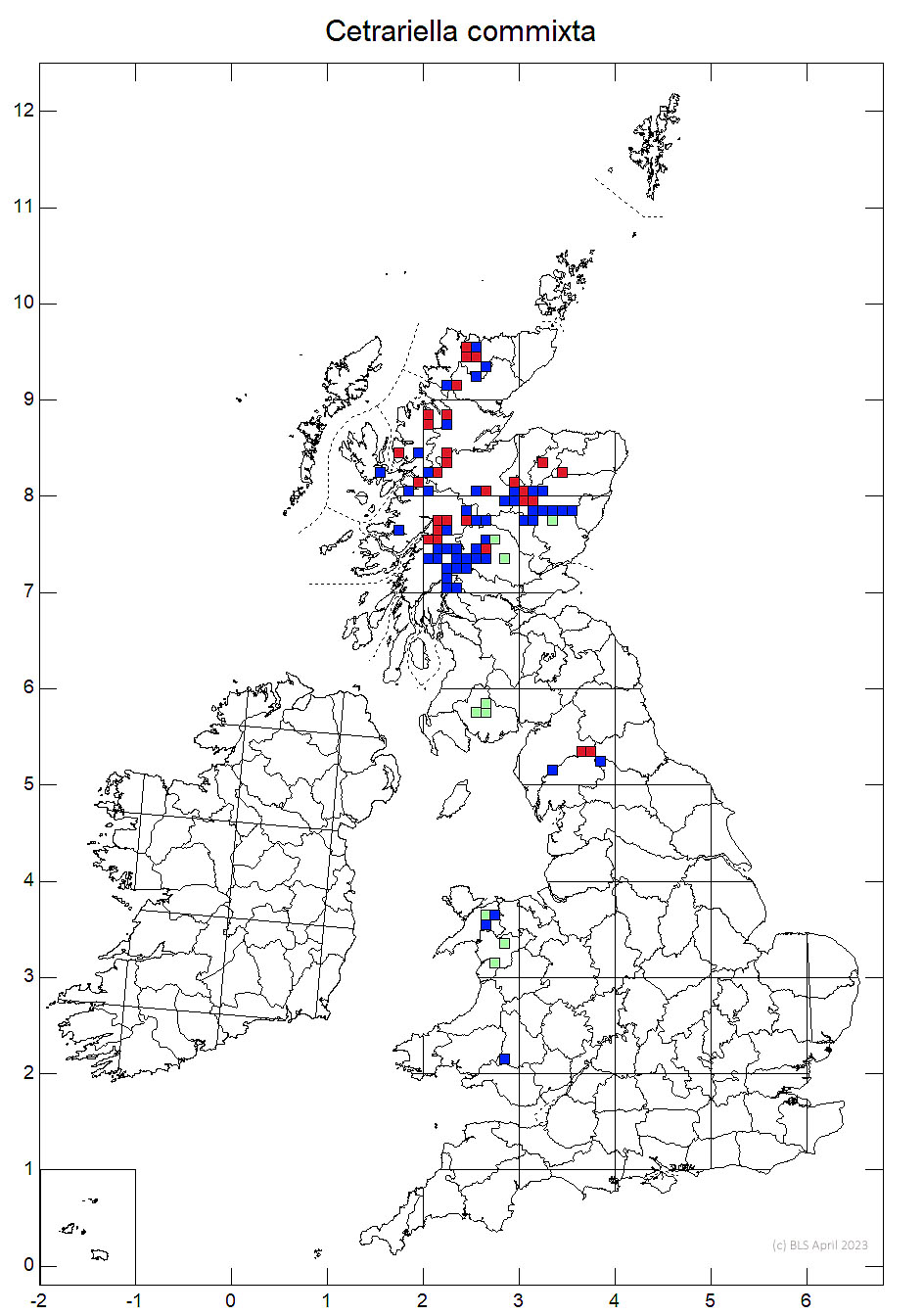 Cetrariella commixta 10km sq distribution map