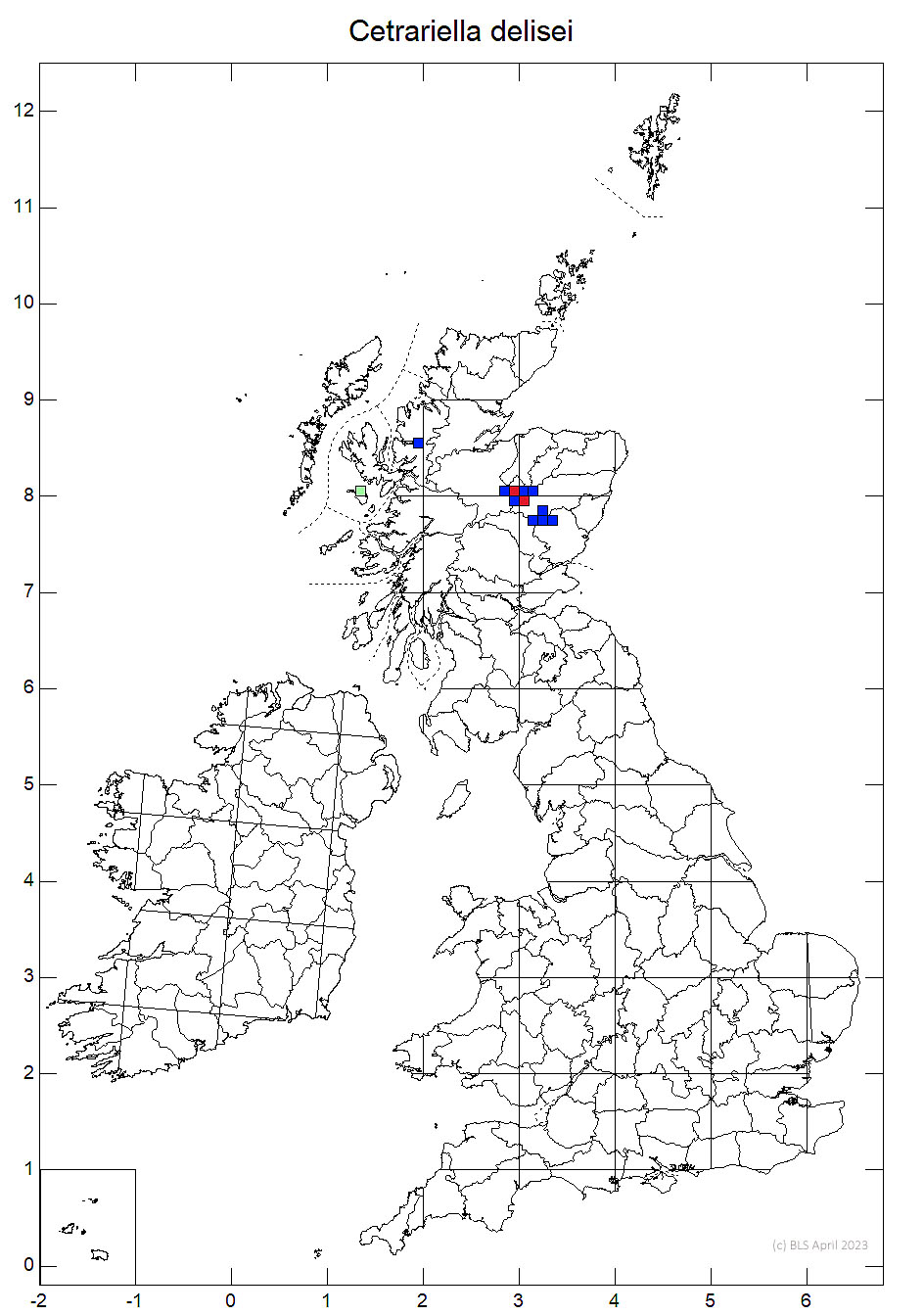 Cetrariella delisei 10km sq distribution map