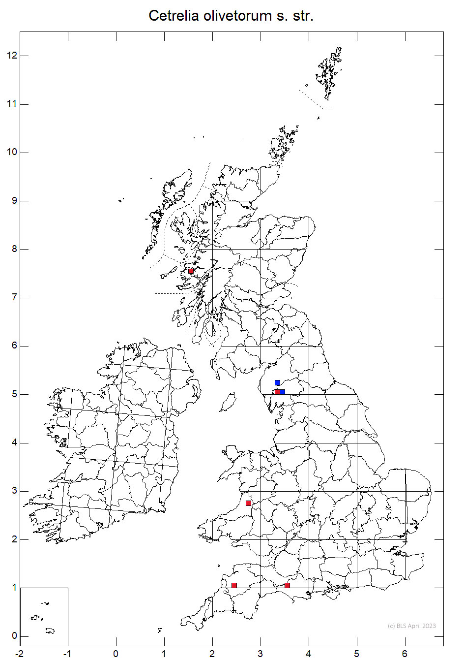 Cetrelia olivetorum s.str. 10km distribution map
