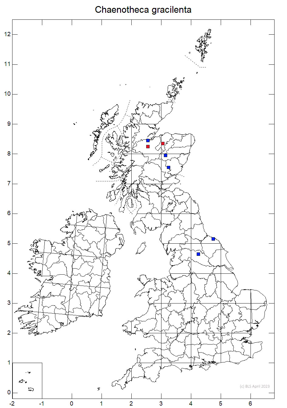 Chaenotheca gracilenta 10km sq distribution map