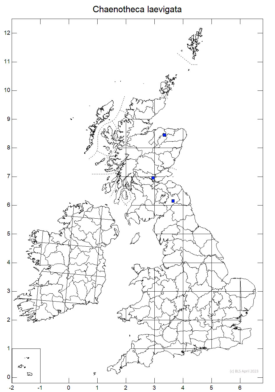Chaenotheca laevigata 10km sq distribution map