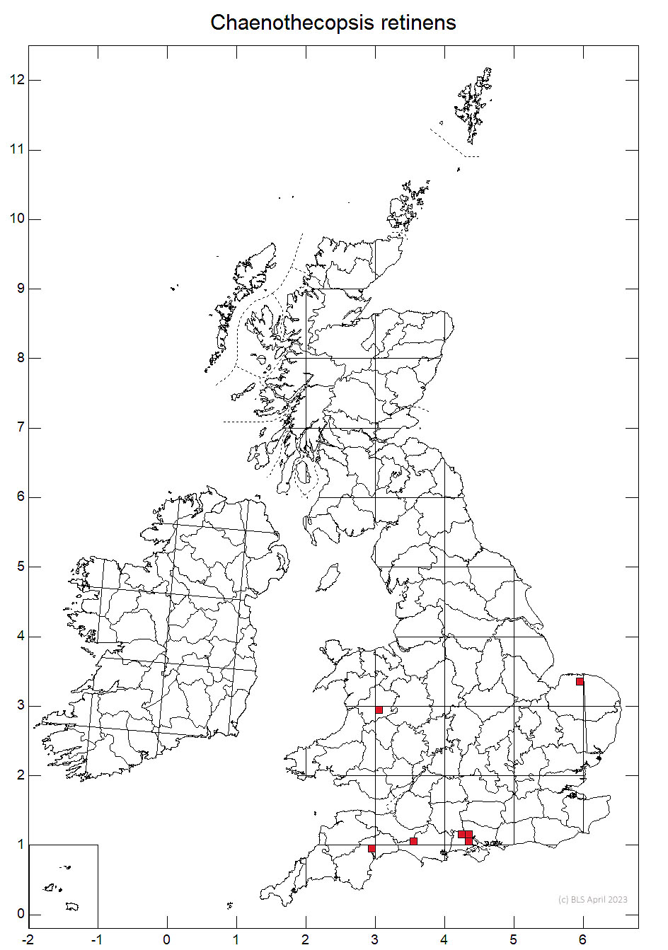 Chaenothecopsis retinens 10km sq distribution map
