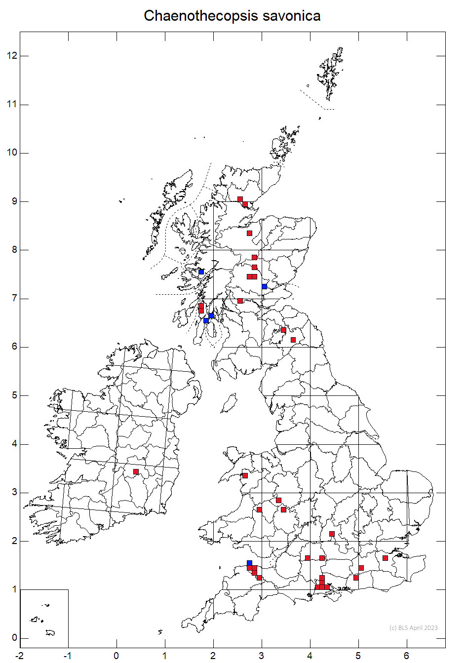 Chaenothecopsis savonica 10km sq distribution map