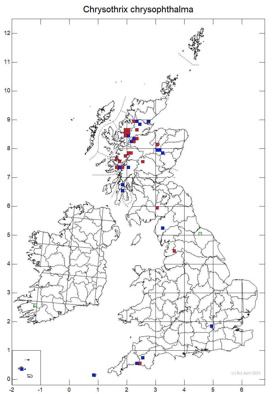 Chrysothrix chrysophthalma 10km sq distribution map