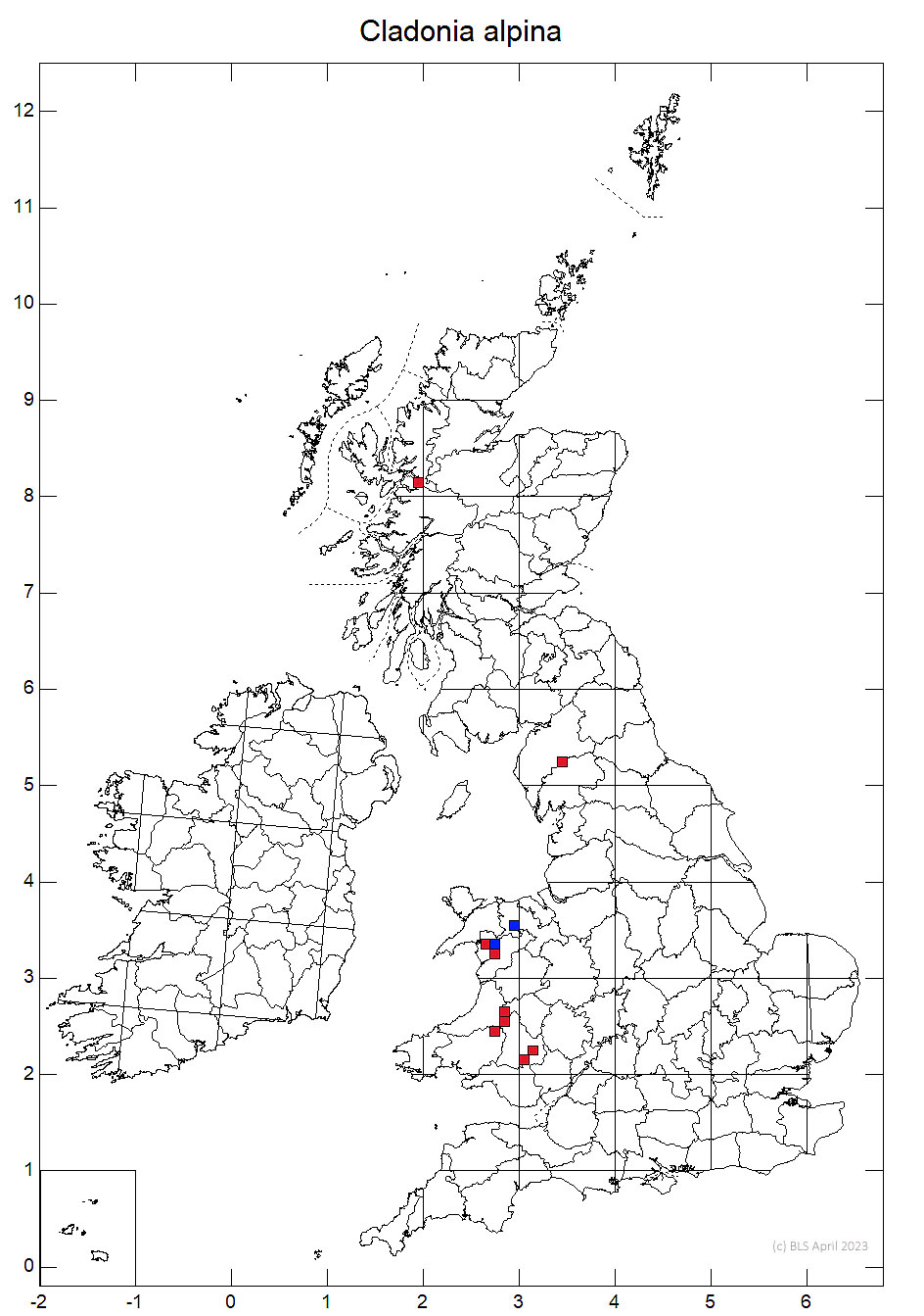Cladonia alpina 10km sq distribution map
