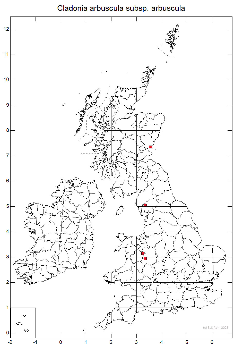 Cladonia arbuscula subsp. arbuscula 10km sq distribution map